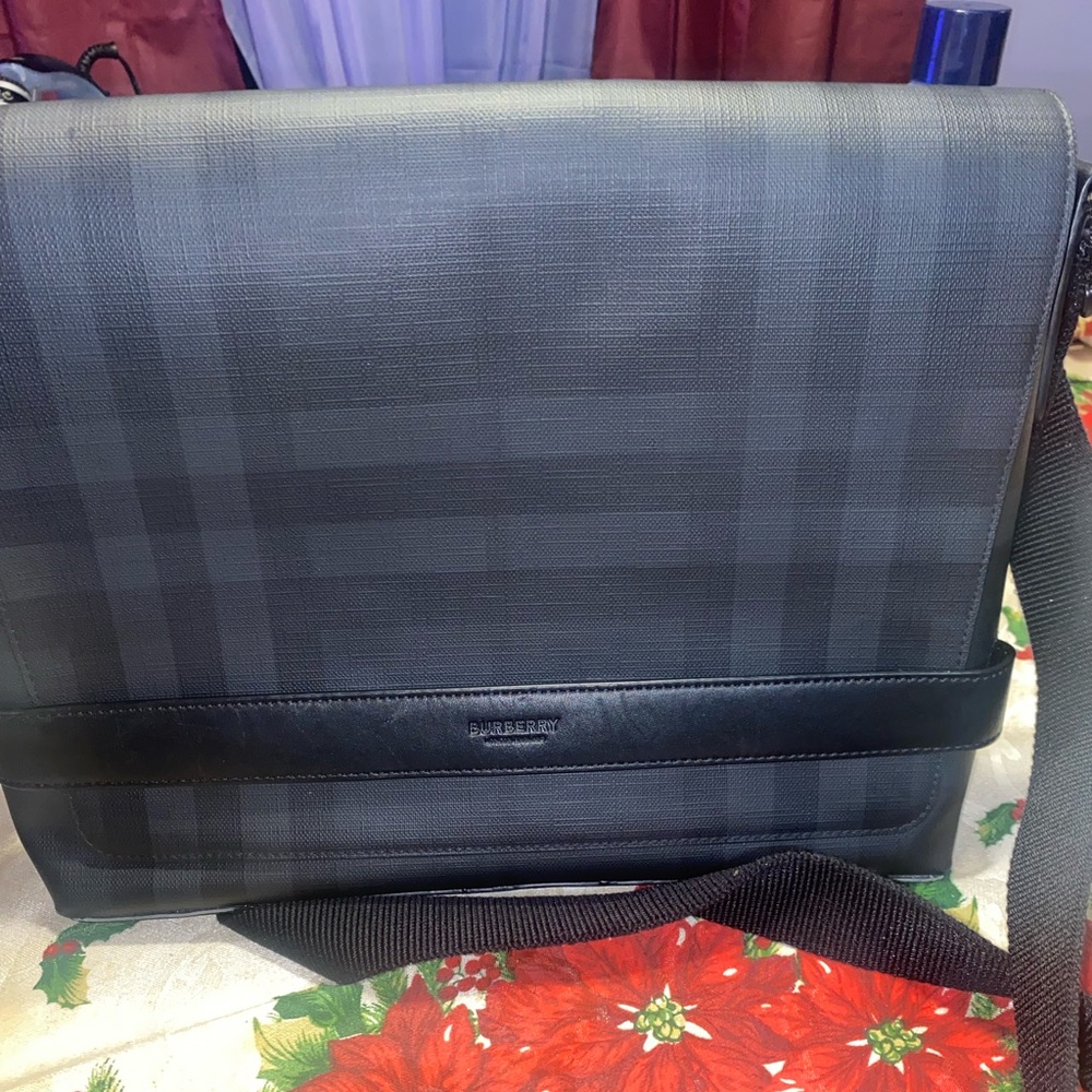 Burberry Preston London Check Leather Messenger Bag In Dark Charcoal